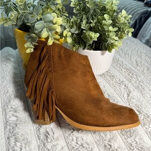 Brown Suede Fringe Ankle Boots